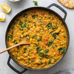 Curry Red Lentil Stew with Kale & Chickpeas