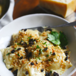 Curry-Roasted Butternut Squash Ravioli with Champagne Cream Sauce, Currants