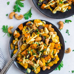 Curry Roasted Cauliflower Salad with Chickpeas and Sweet Potatoes