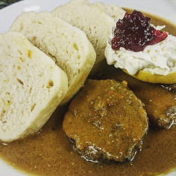 Czech Bread Dumplings Are Served with Roast Pork and Pan Juices