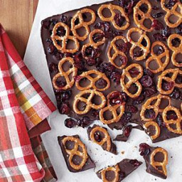 Dark Chocolate Bark with Pretzels and Dried Cranberries
