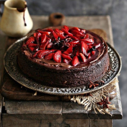 Dark Chocolate Cheesecake with Strawberries