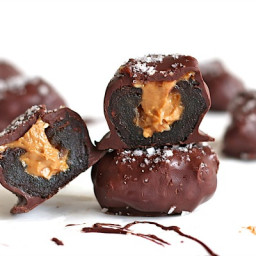 Dark Chocolate Covered Peanut Butter Stuffed Dates with Sea Salt { and a re