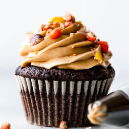 Dark Chocolate Cupcakes with Creamy Peanut Butter Frosting