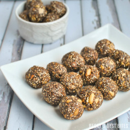 Dark Chocolate Peanut Butter Protein Bites with Toasted Quinoa