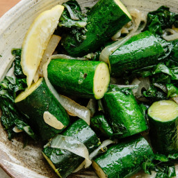 Deborah Madison's Zucchini Logs Stewed in Olive Oil with Onions and Chard