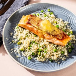 Dijon-Butter Salmon with Herbed Rice And Peas
