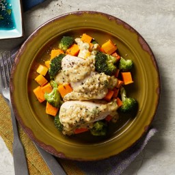 Dijon Chicken with Roasted Broccoli and Butternut Squash