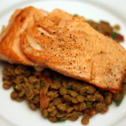 Dinner Tonight: Salmon with Smoked Bacon and Lentil Salad Recipe