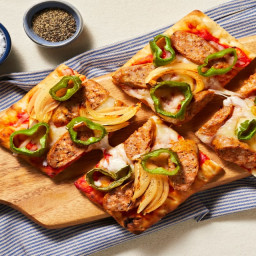 Double Cheese & Pork Sausage Flatbreads with Roasted Long Green Pepper & On