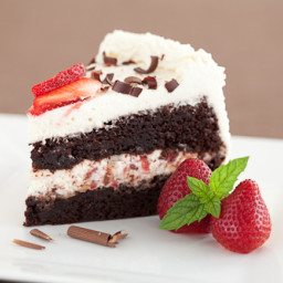 Double Chocolate Cake with Kahlua Whipped Cream and Strawberries