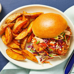 Down-Home Rockfish Sandwiches with Coleslaw, Remoulade & Paprika Potato Wed