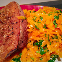 Duck breast with carrot and coriander slaw