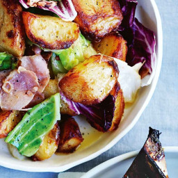 Duck fat potatoes with pancetta and cabbage recipe