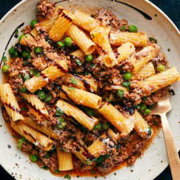 Duck Ragù Rigatoni with Peas and Mint