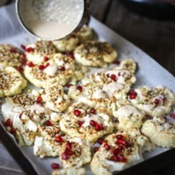 Dukkah Crusted Cauliflower with Tahini Dressing and Pomegranate