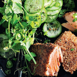 Dukkah-Crusted Salmon With Cucumber and Chilli Salad