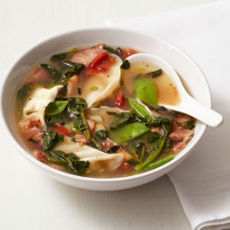 Dumpling Soup With Bacon and Snow Peas