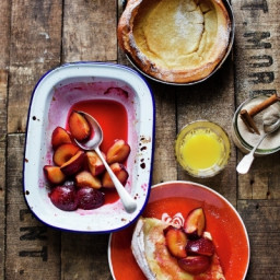 Dutch baby pancakes with roasted plums