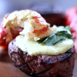 E3 Grilled Filet Mignon with Baked Garlic Lobster Tail Recipe