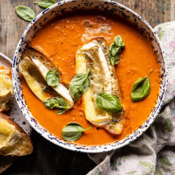 Easiest Herby Tomato Soup with Melted Brie Crostini