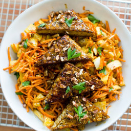 Easy Carrot Slaw with Smoky Maple Tempeh Triangles