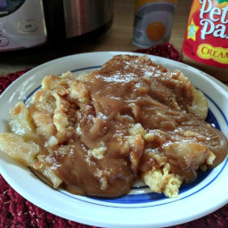 Easy Crockpot Apple Pie Bread Pudding Recipe With Peanut Butter Sauce