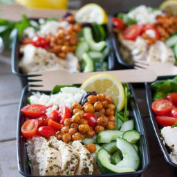 Easy Greek Salad Meal Prep Bowls with Roasted Garbanzo Beans