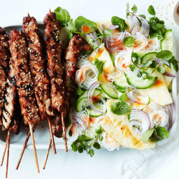 Easy honey and soy chicken skewers with pineapple salad