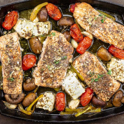 Easy Mediterranean Salmon Recipe with Vegetables and Feta
