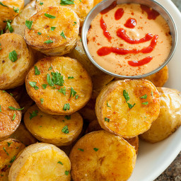 Easy Oven Roasted Potatoes with Sriracha Pumpkin Aioli