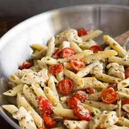 Easy Pesto Chicken Pasta for Two With Oven Roasted Tomatoes