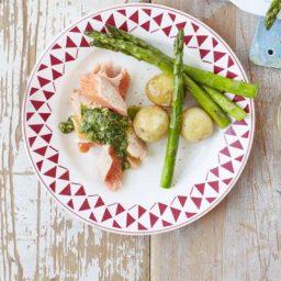 Easy poached salmon with salsa verde