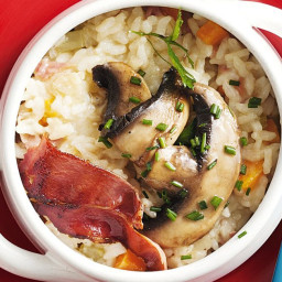 Easy risotto with mushrooms and prosciutto