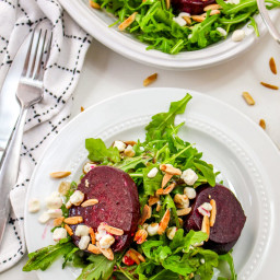 Easy Roasted Beet Salad with Goat Cheese and Slivered Almonds
