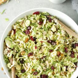 Easy shredded brussels sprouts, cranberry and quinoa salad with orange hemp