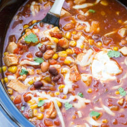 Easy Slow Cooker Chicken Taco Soup (No Chopping) + Video