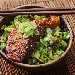 Easy Teriyaki-Glazed Salmon, Cucumber, and Avocado Rice Bowls Recipe