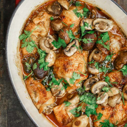 Easy Wine-Braised Chicken Thighs with Mushrooms