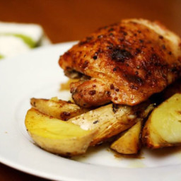 Eat for Eight Bucks: Maple-Mustard Baked Chicken Thighs with Potato Wedges 