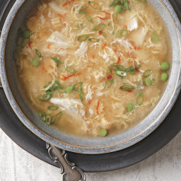Egg Drop Soup with Crab, Baby Corn, and Peas