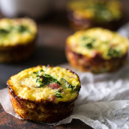 Egg Muffins with Ham, Kale and Cauliflower Rice {Paleo, High Protein + Supe