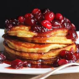 Eggnog Pancakes with Maple Cranberry Syrup