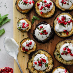 Eggplant Rounds with Herbed Yogurt Sauce and Pomegranate