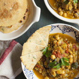 Eggplant, Tomato, and Chickpea Curry with Chickpea Rice Flatbread (Gluten F