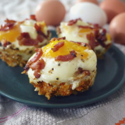 EGGS AND BACON IN SWEET POTATO CUPS