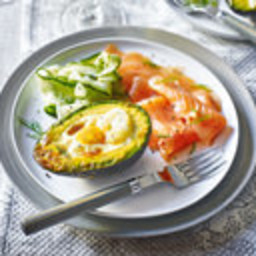 Eggs baked in avocado with smoked salmon