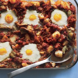 Eggs in Purgatory with Artichoke Hearts, Potatoes and Capers