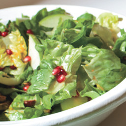 Escarole and Butter Lettuce Salad with Pomegranate Seeds and Hazelnuts