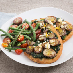 Fairy Tale Eggplant and Spinach Flatbreadswith Warm Green Bean and Tomato S